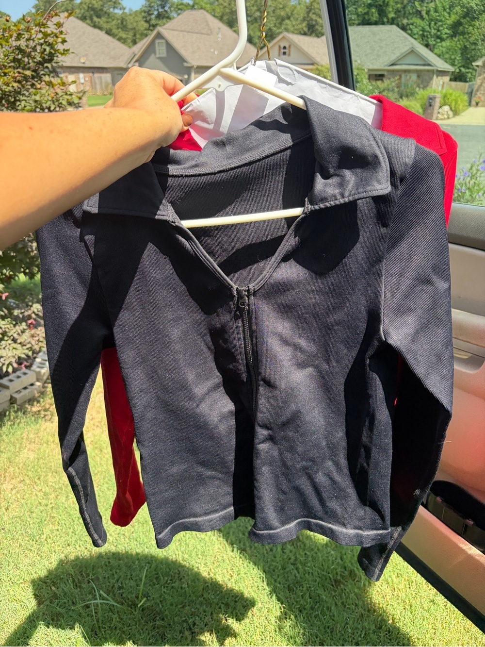 Black Zip Front Jacket with Red Layered Top - Picture 3 of 3